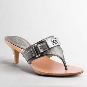 Elegant Coach Silver Leather Thong Sandals